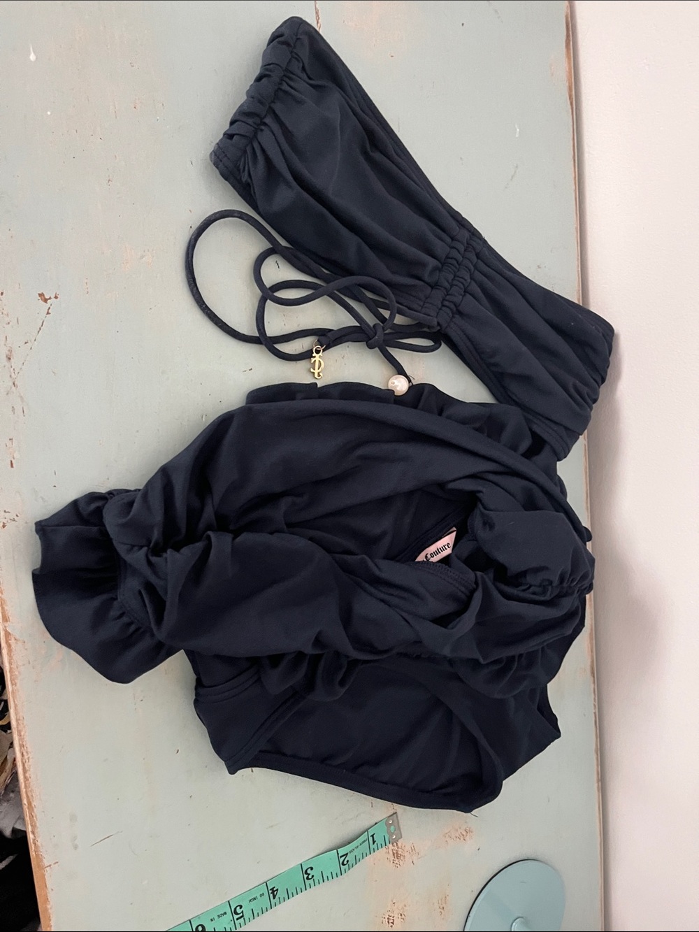 Juicy Couture Navy Ruffle Bandeau Bikini Small/Medium - Picture 7 of 15